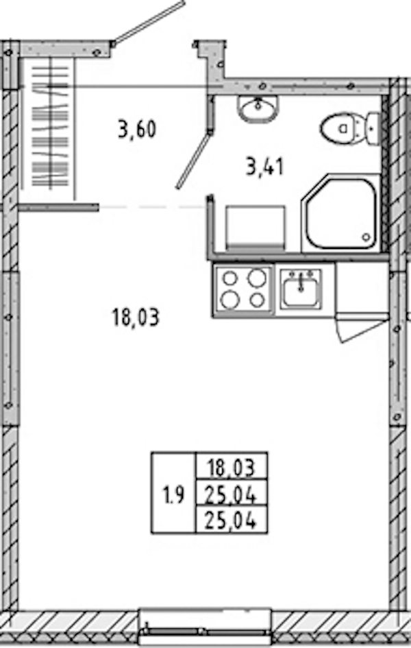 Квартира студия 24.86 м², 3/17 эт., ЖК «Новые горизонты 2»